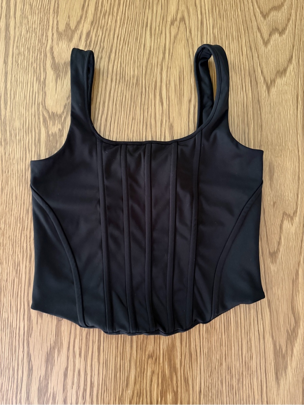 Express Body Contour Black Corset-Style Square Neck Crop Top